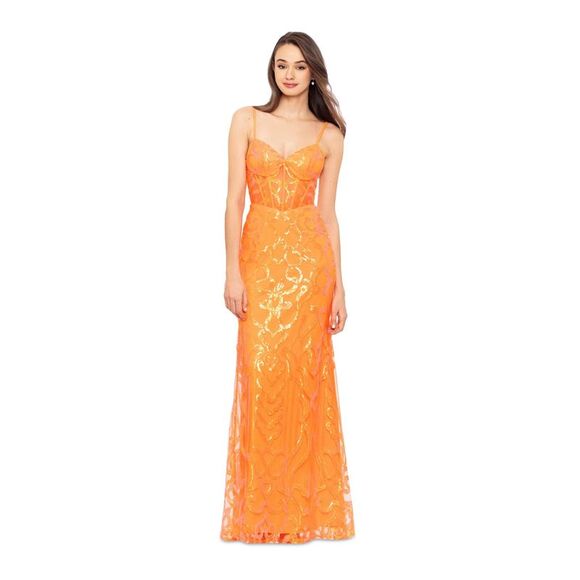 BLONDIE NITES Womens Orange Padded Cups Partially Lined Dress Juniors 1 - Picture 1 of 4